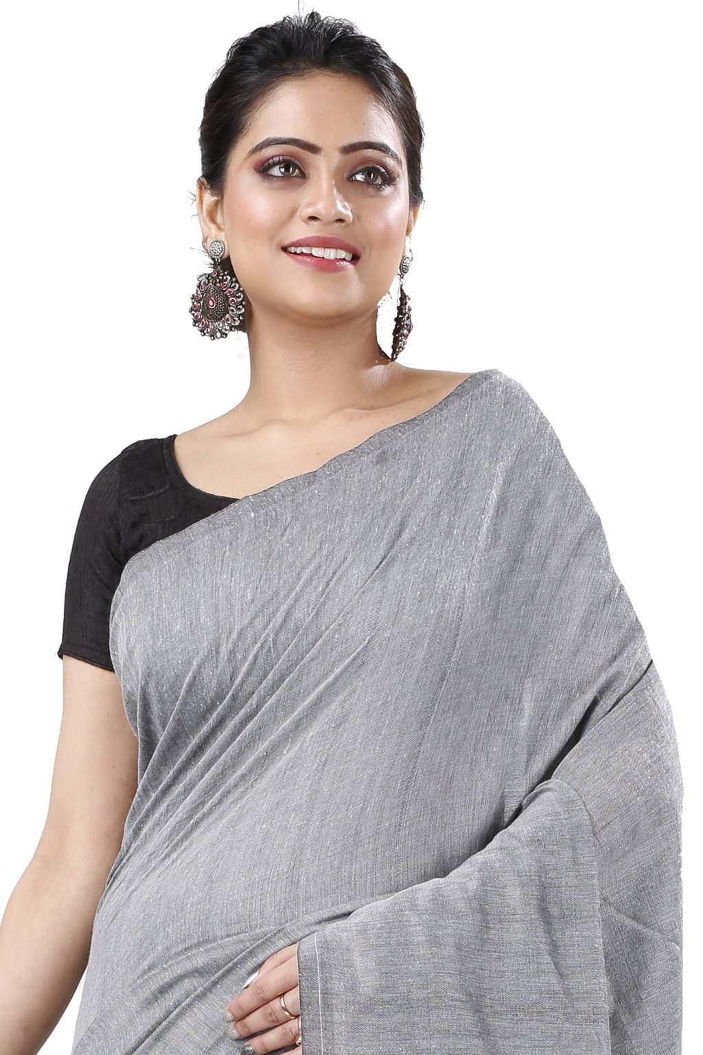 Grey Pure Cotton Kesh Than Hand Loom Saree (5234)